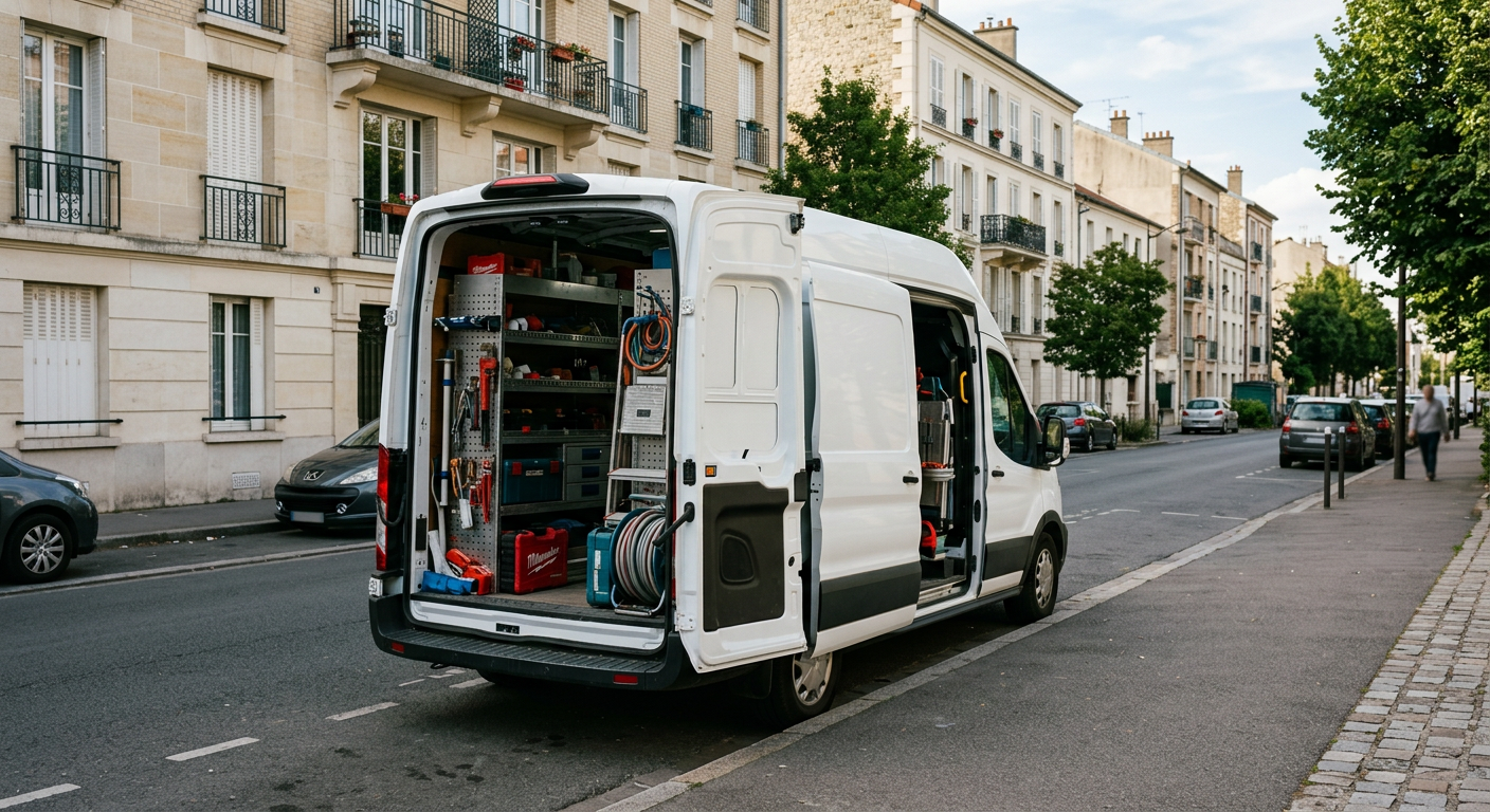 Camionnette plombier Ateliers Plombier Créteil en intervention dans le Val-de-Marne